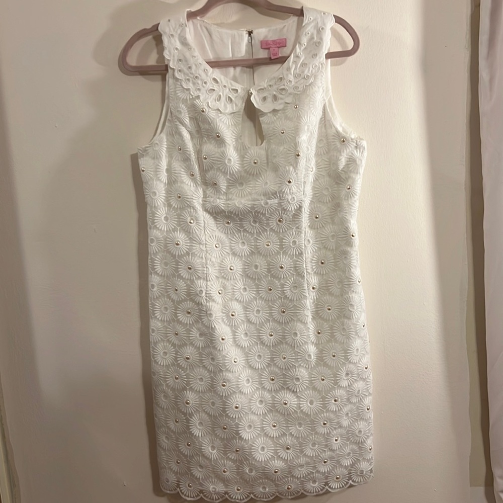 Lilly Pulitzer Nicci white pinwheel organza pearl dress